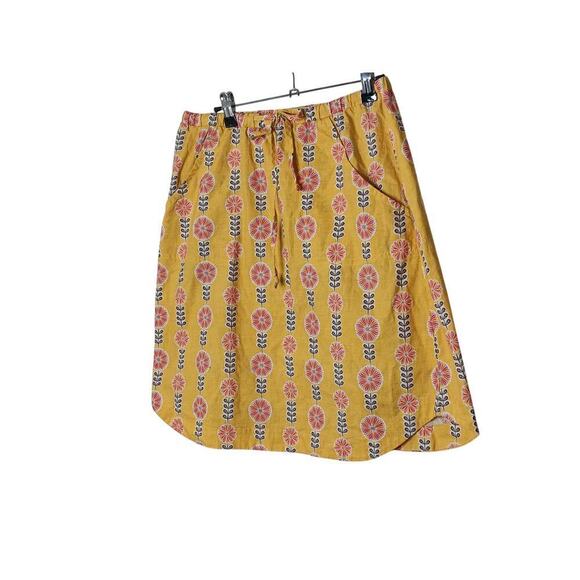 Sunhee Moon Yellow Floral Cotton Skirt with Tie Front | Size 3 | Made in USA - Picture 3 of 12
